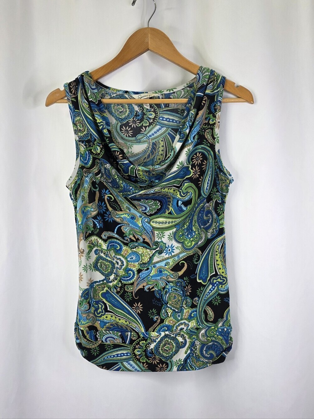 Speechless Women's Medium Multicolor Paisley Cowl Neck Stretch Blouse Y2k 2000s - Picture 2 of 15